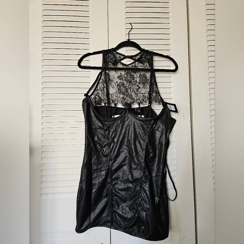 Fredericks of Hollywood Faux Leather And Lace Babydoll Dress